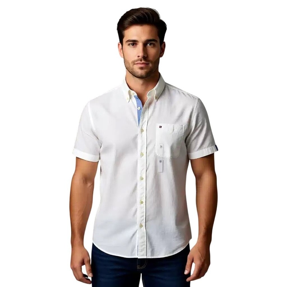 Tommy Hilfiger Mens Short Sleeve Button Down Shirt White Med Classic Fit NWT